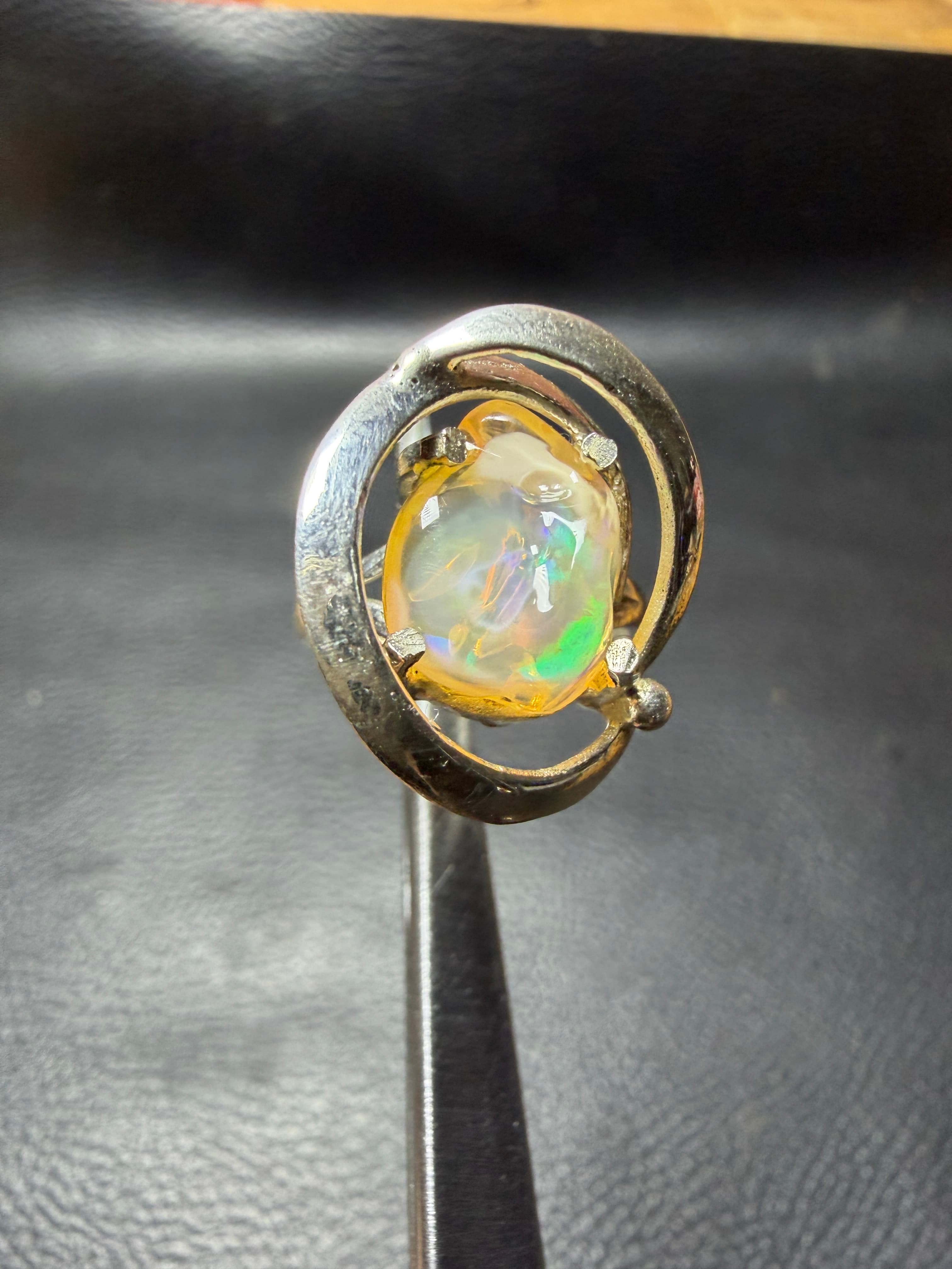 Mexican Fire Opal Ring in Sterling Silver, Free Form Polished Opal, Minimalist Handmade Design