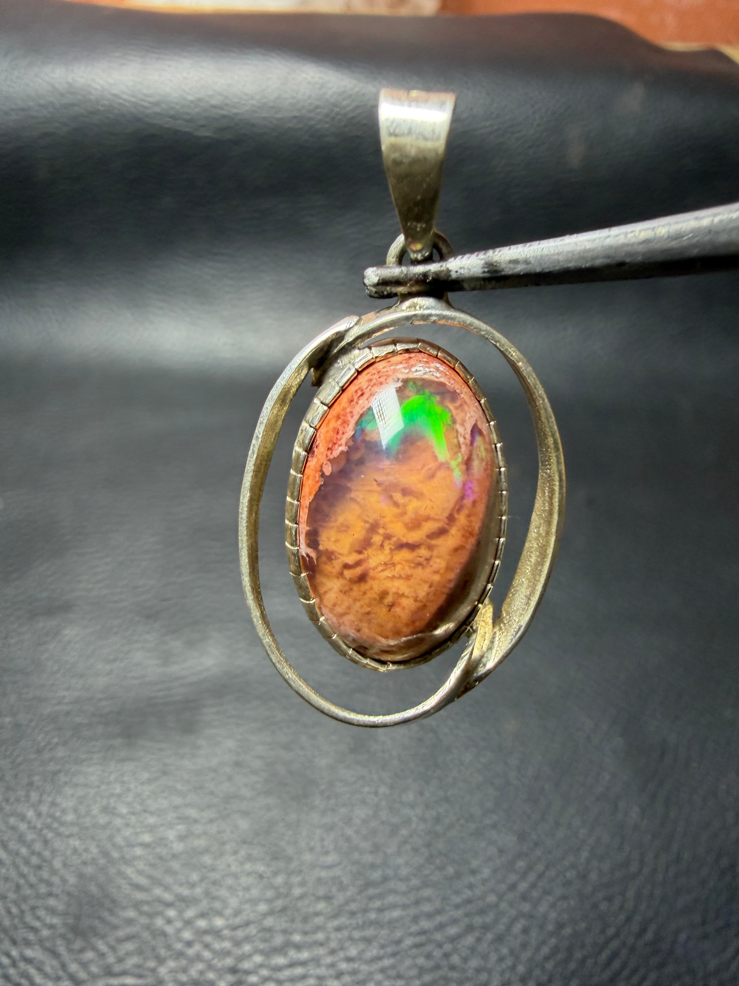 Mexican Fire Opal Pendant in Sterling Silver, Cantera Opal in Matrix, Orange Honey Opal Necklace, Handmade Boho